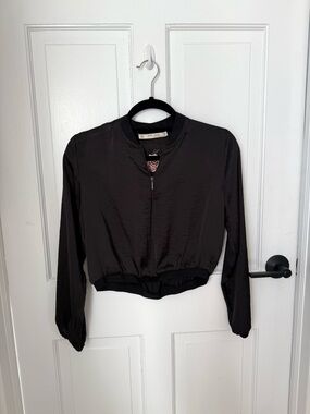 Zara Black Half-Zip Bomber with Floral Design